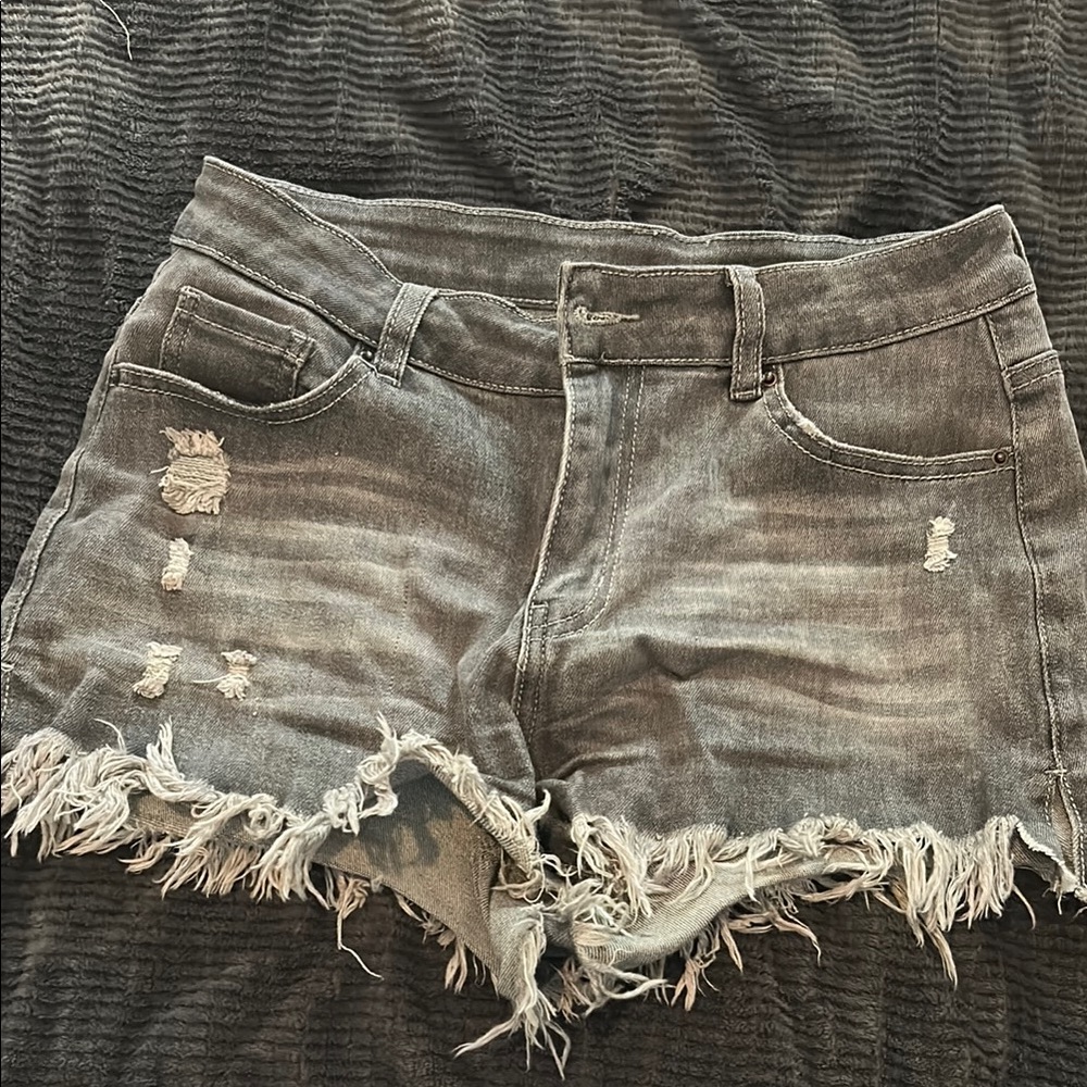Distressed Gray Denim Shorts